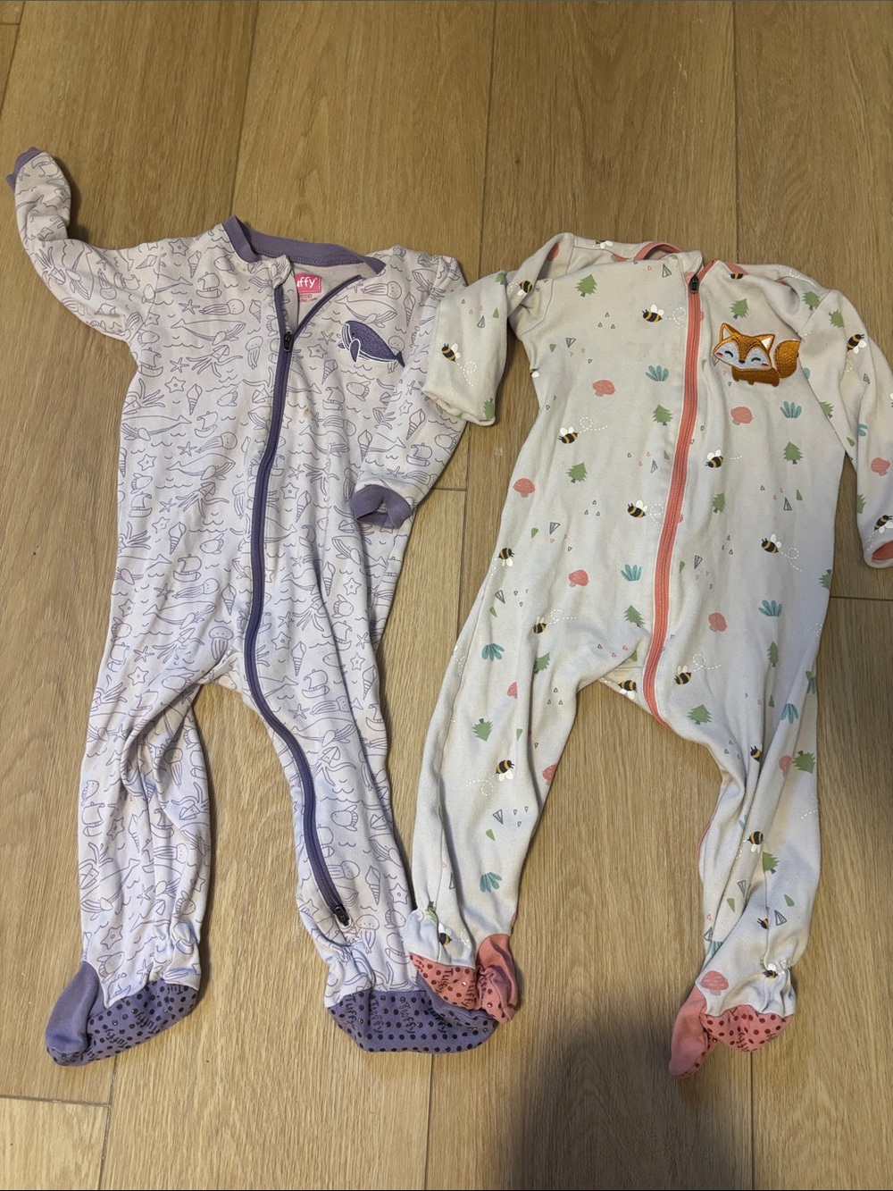Two-Pack Baby Footie Sleepers — Purple Doodle & Cream Fox